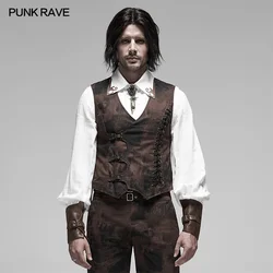 PUNK RAVE Men's Steampunk Mottled Stripes Vest Punk Slim Fit Irregular Hem Sleevelss Gothic Fashion Men Short Waistcoat Vests