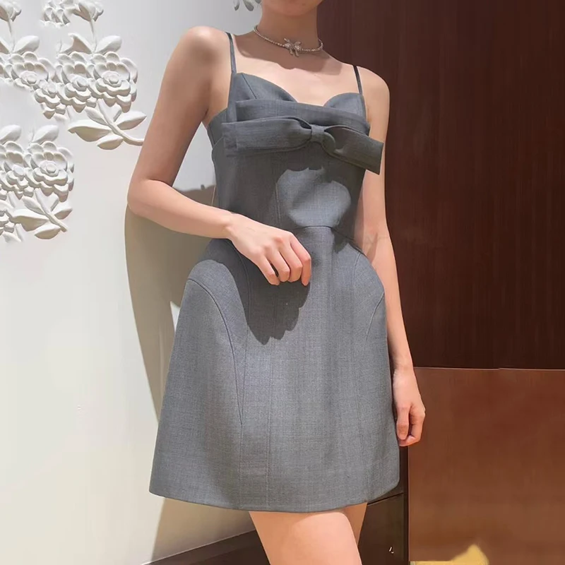 

Women's Bowknot Halter Dress, Clash Color Corset Short Dress, Fashion Sexy Little Dress, High Quality, Summer, New, 2025