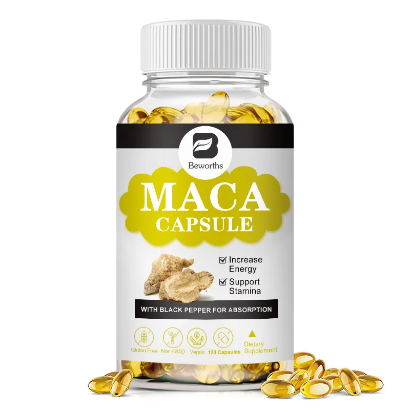 BEWORTHS 120pcs Maca Root Capsules Male Energy Supplement Pill For Men Healthy Food Strong Body