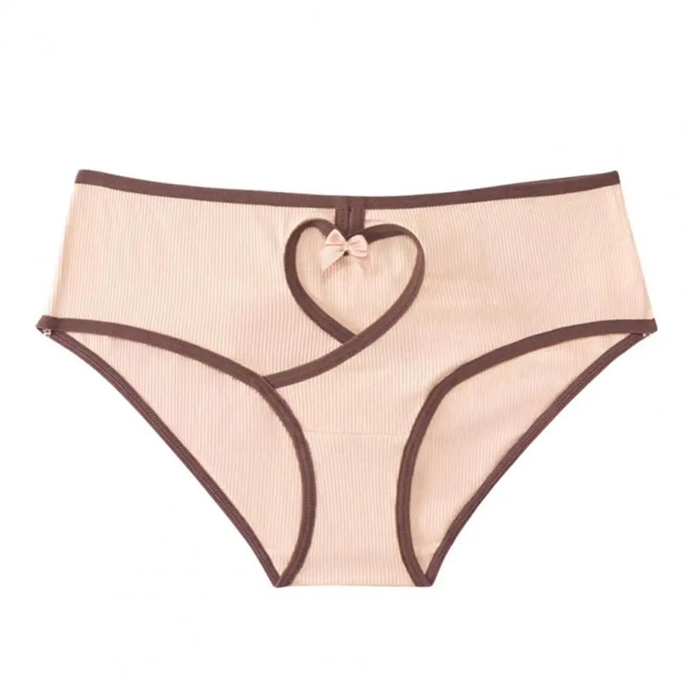 

Women Low Waist Underwear Hollow Love Heart Bow Panties Soft Breathable Ribbed Stretch Ladies No Show Brief Underpants Panties