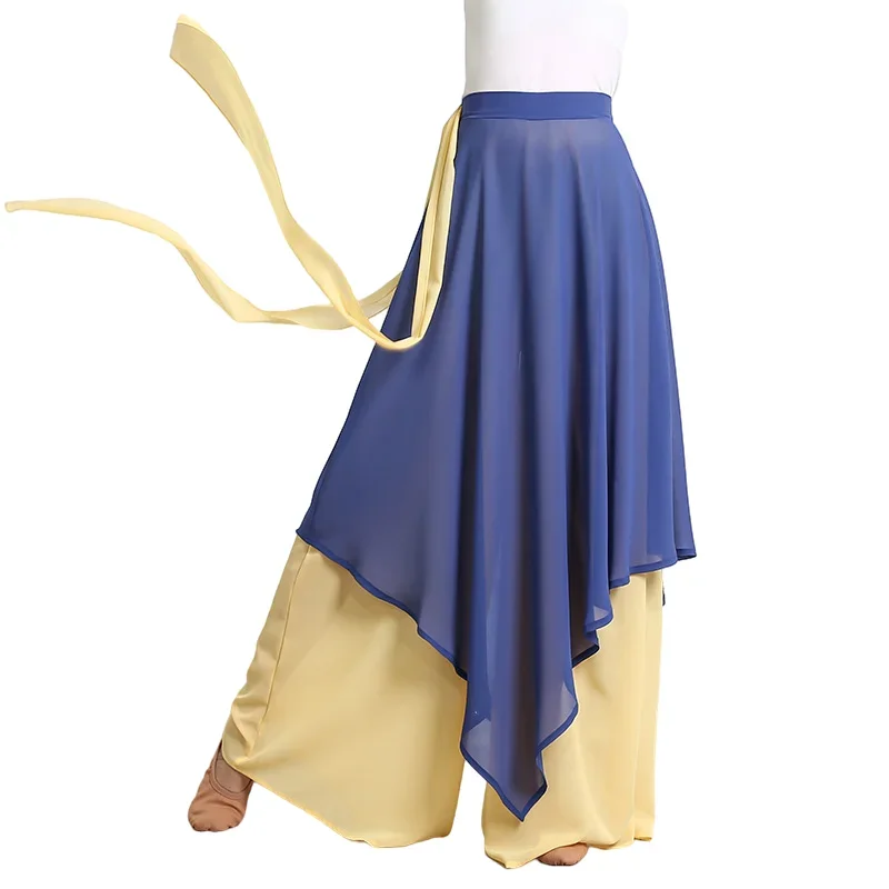 Cina Danza Chiffon Culottes Gamba larga Harem Gonna Pantalone Flowy Danza classica Ballerino popolare Pratica Indossare 2 strati Fata LU52
