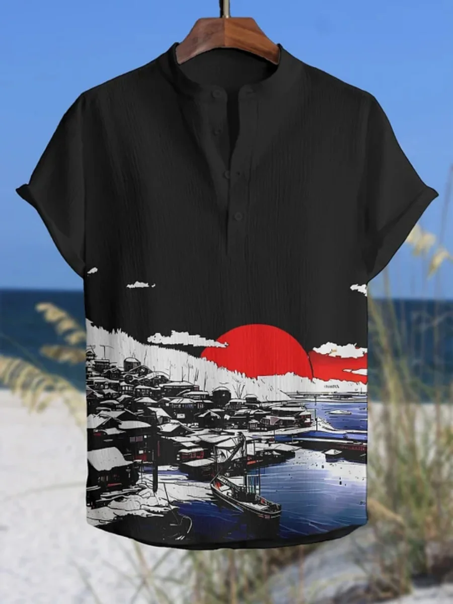 Men's polo shirt octopus print short-sleeved polo shirt summer fashion casual large size Hawaiian resort style printed top