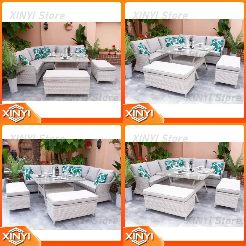 Outdoor Wicker Patio Furniture Set for Modern Grey Metal Steel Garden Rope Sofa Steel Rattan Backyard Furniture