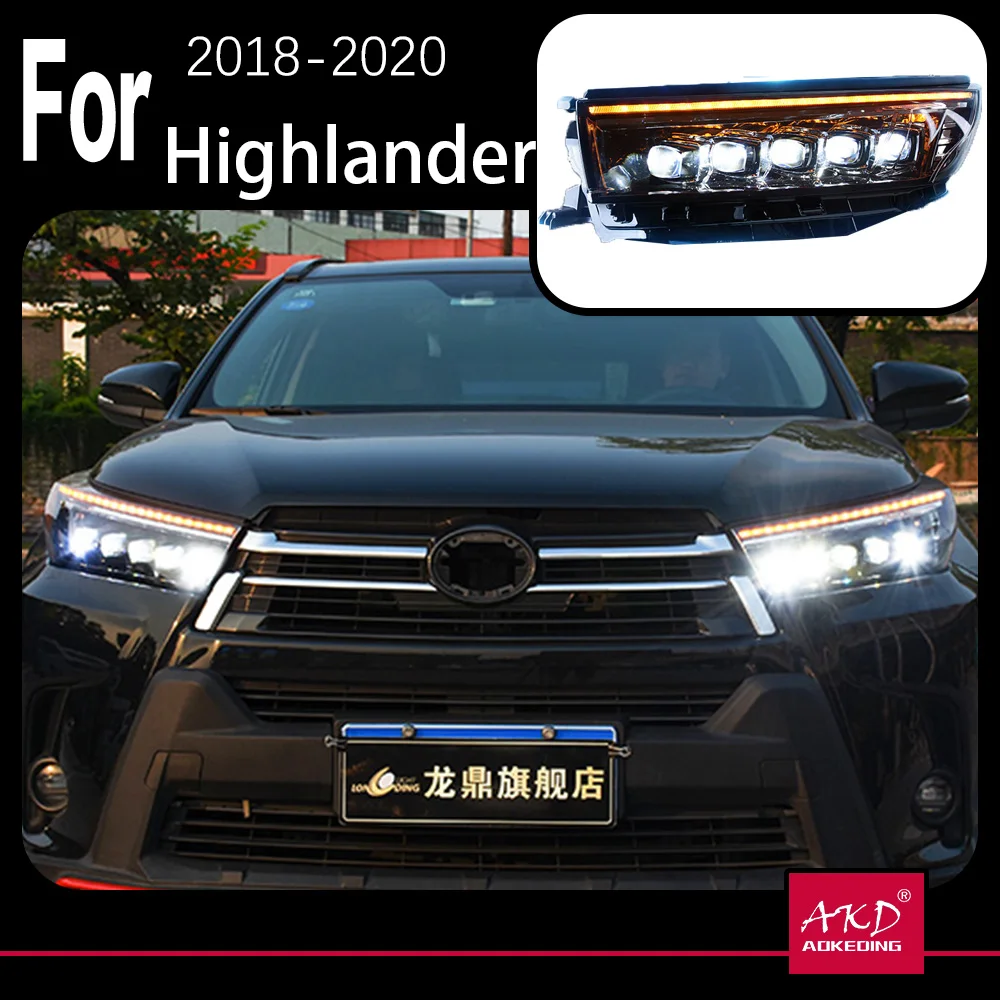 AKD Car Model for Toyota Highlander LED Headlight Projector Lens 2018-2020 Matrix Kluger DRL Animation Automotive Accessories