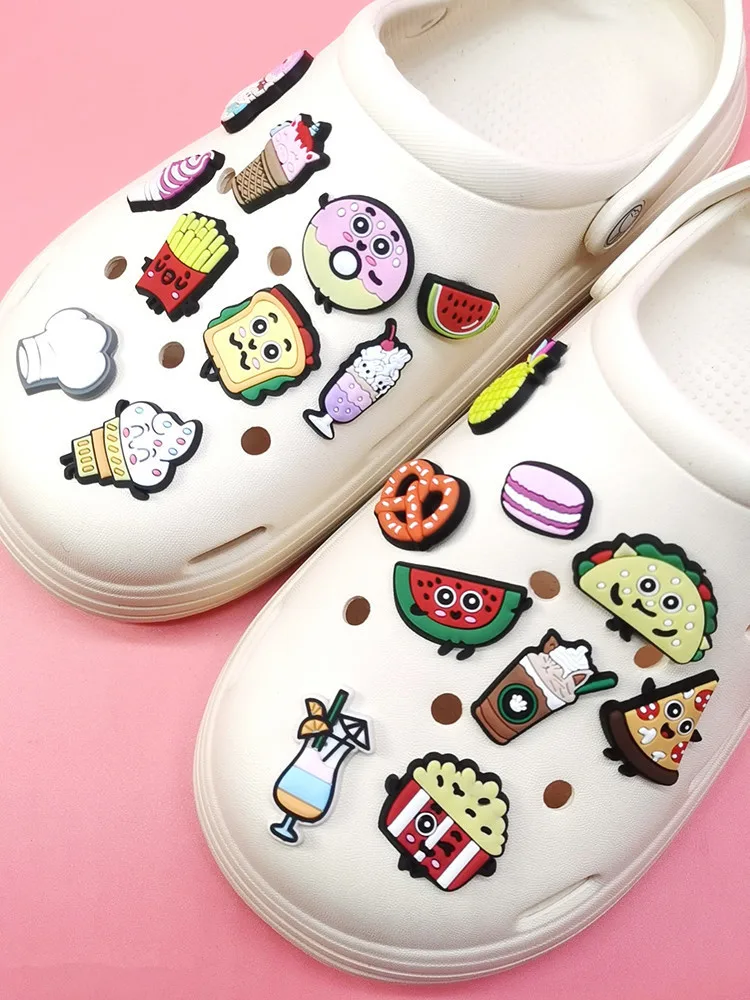 Kawaii Cartoon Snack Hamburg Shoe Charms PVC Buckle Decorations Hole Shoes Diy Accessories Clog Ornaments Adult Kids Party Decor