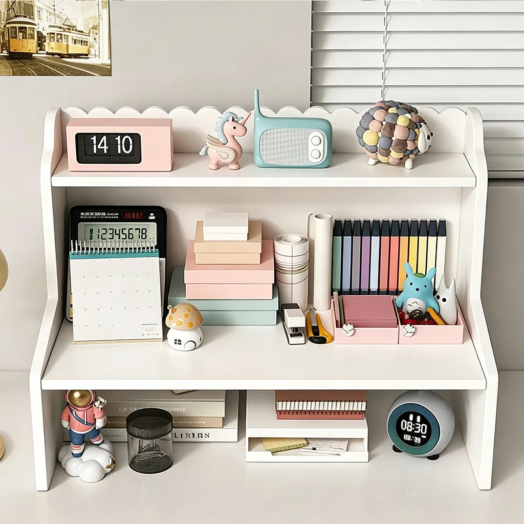 2-Tier Desktop Organizer Shelf for Office Desk, Multi-functional Storage Rack to Hold Books, Files and Stationery Supplies view 3