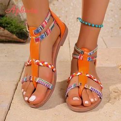 Aphixta Orange Flat With Sandals Woman Shoes Back Zip Gladiator Beach Shoes Woman Zapatos Mujer Plus Size 43