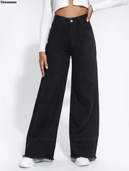 Women's Wide Leg Boyfriend Jeans High Waisted Raw Hem Straight Leg Denim Pants Trendy Boyfriend Denim Casual Loose Baggy Jeans
