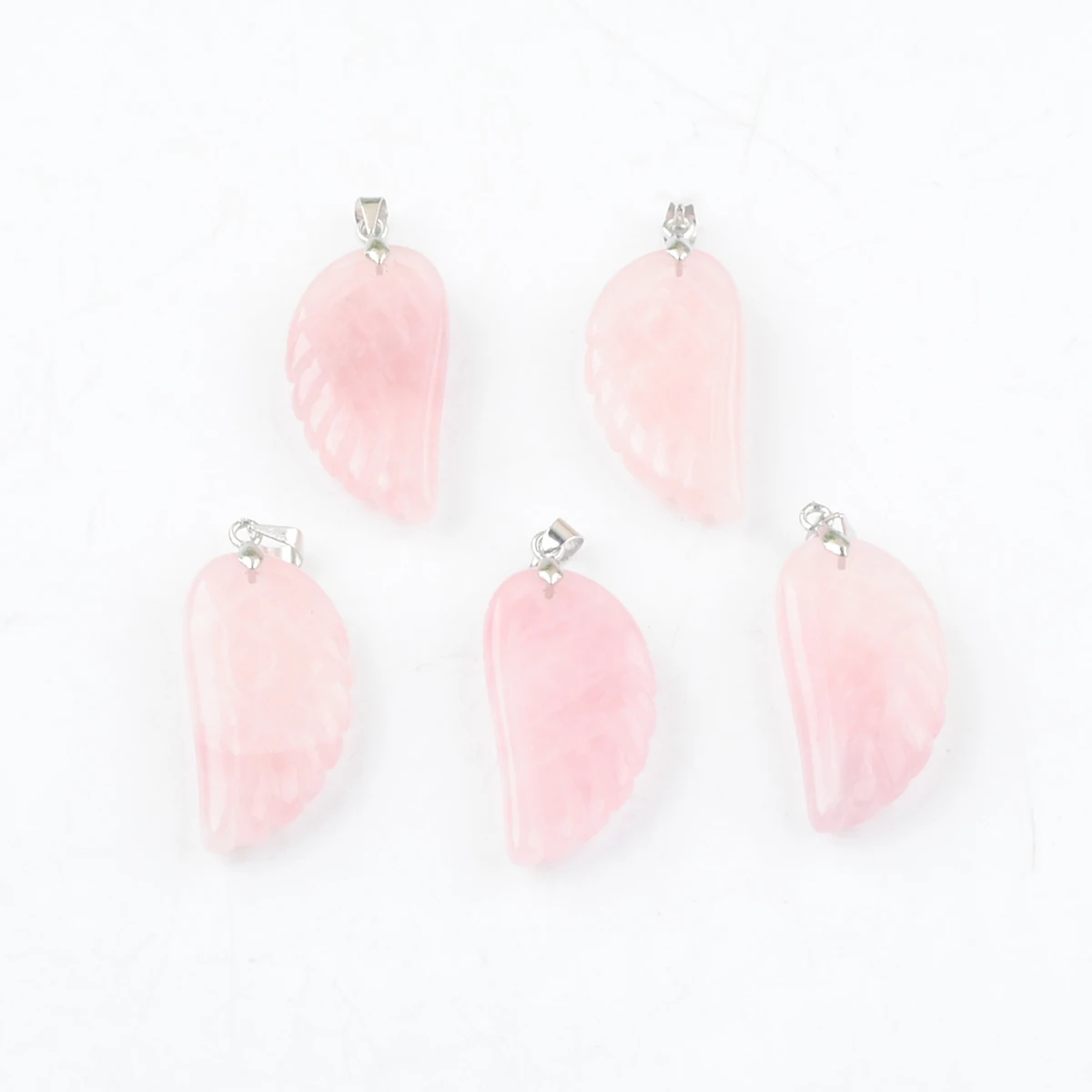 

Pink Natural Rose Quartz Stone Pendants Carved Angel Wings Chakra Reiki Healing Amulet Charm Jewelry Wholesale 5Pcs EN3532