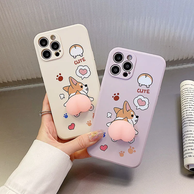 

Square Phone Case For Huawei P20 P30 P40 Lite P50 P60 Art P Smart Z Plus Pro 2019 3D Cartoon Peach Corgi Dog Buttocks Cover