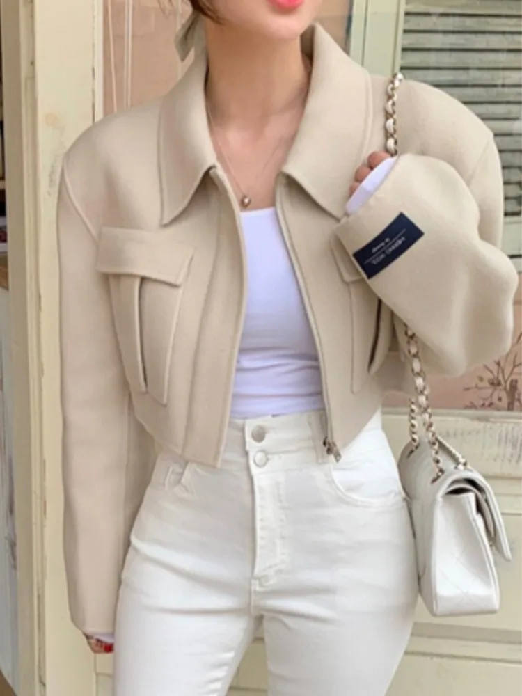 ort Cappotto di lana da donna Autunno Inverno Faion Colletto rovesciato Doppio ket Jaet Top Maglieria premium da donna di piccole dimensioni