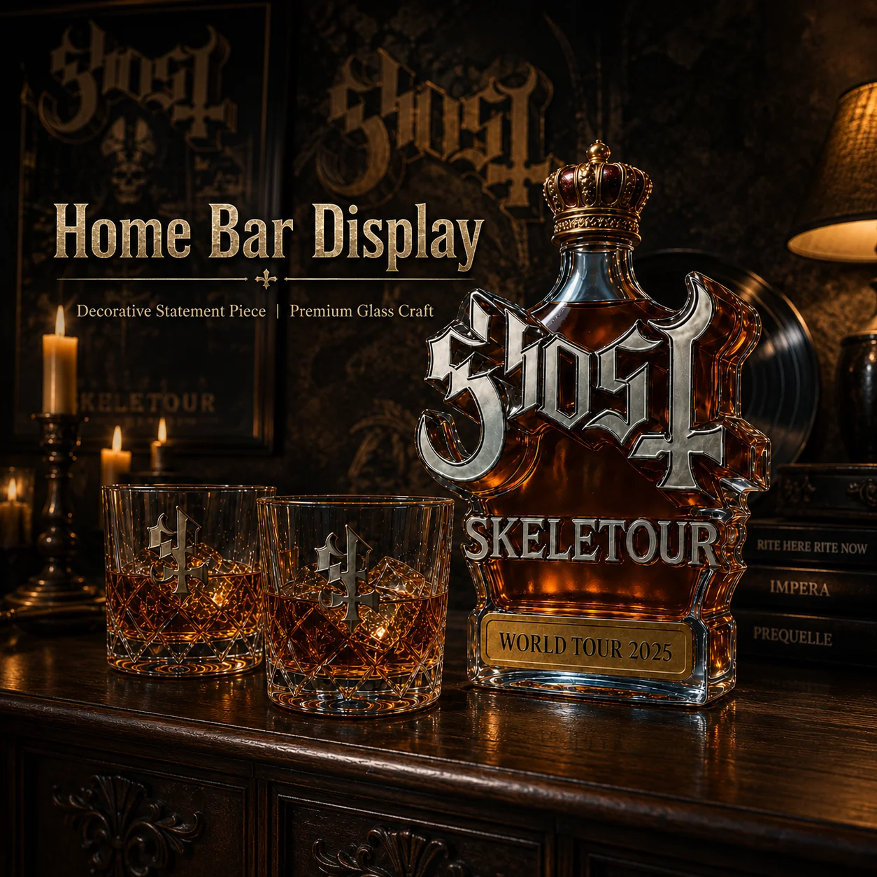 Ensemble de carafe à whisky Ghost Skeletour World Tour 2025 avec verres, bouteille de liqueur inspirée du groupe de rock gothique, décoration de bar à domicile