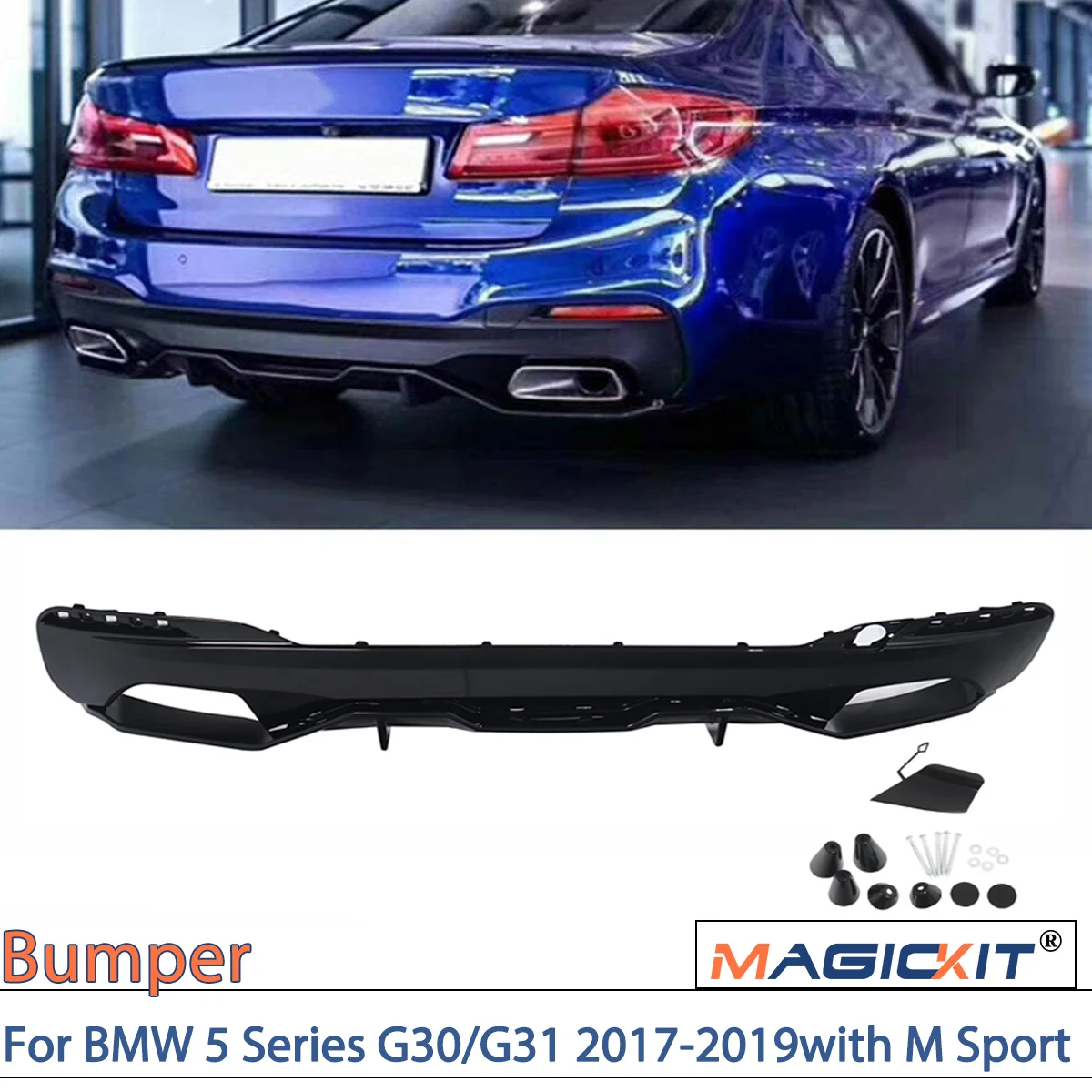 MagicKit For BMW 5 Series G30/G31 2017-2019 with M Sport Performace Rear Bumper ONLY CAR Accessories Rear Bumper Diffuser