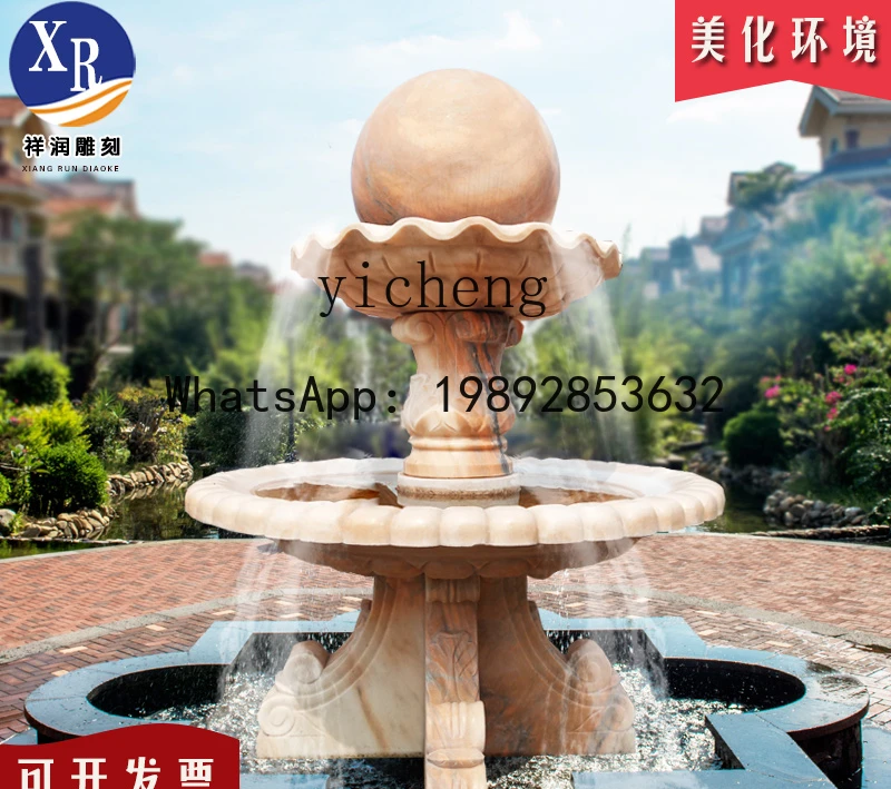 X2 stone fountain outdoor courtyard marble European feng shui ball flowing water landscape ornament fairy garden