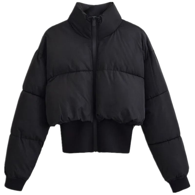 เสื้อโค้ทผู้หญิงผ้าฝ้ายคอตั้งแบบมีซิป ตัดต่อผ้า รุ่นใหม่ล่าสุดสำหรับฤดูใบไม้ร่วงและฤดูหนาว เสื้อคลุมแฟชั่นสำหรับสุภาพสตรี