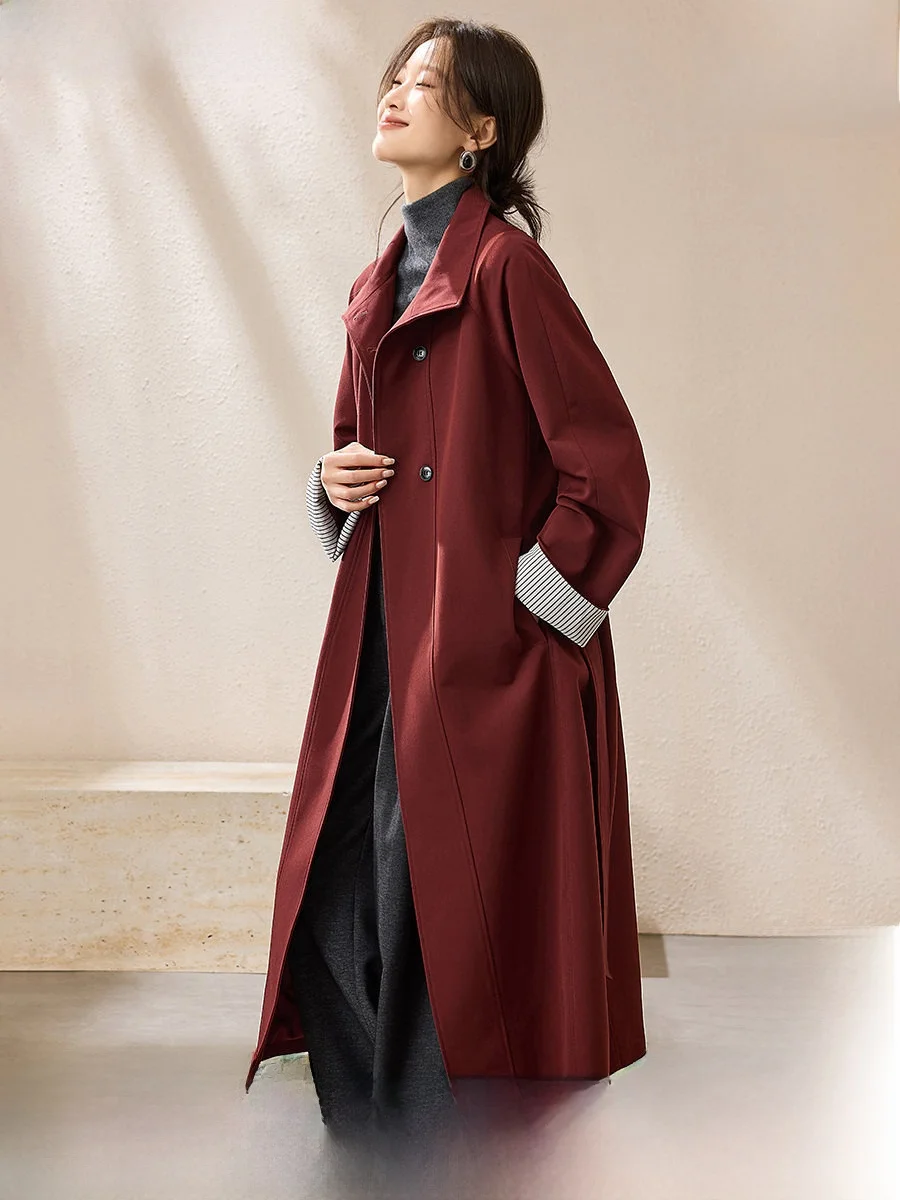 

Длинное пригородное пальто, весенне-осенний сезон, женская модная повседневная полосатая куртка све с отложным воротником, длинная ветровка