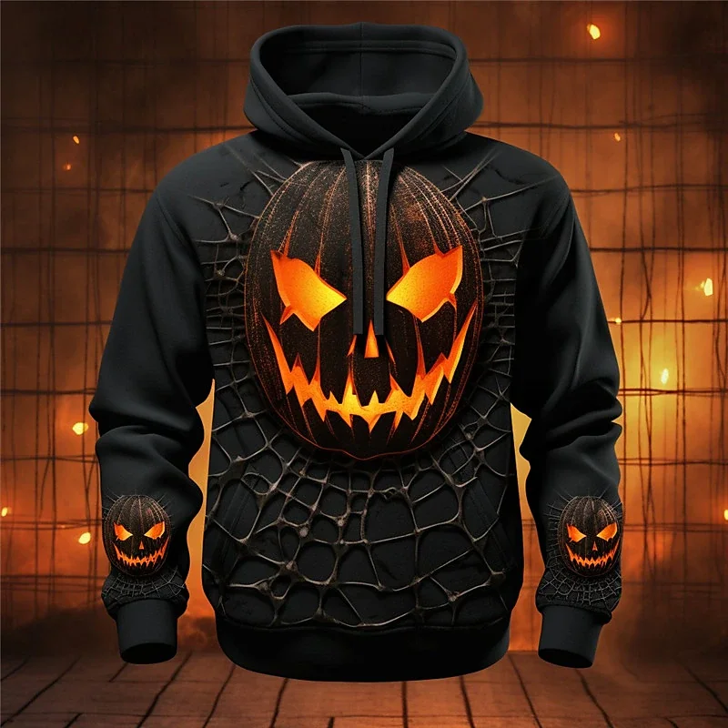 Hoodie labu 3D Hoodie lengan panjang, Hoodie lengan panjang, Hoodie liburan luar ruangan, Hoodie kasual klasik, pakaian jalanan, grafik, Halloween, labu 3D