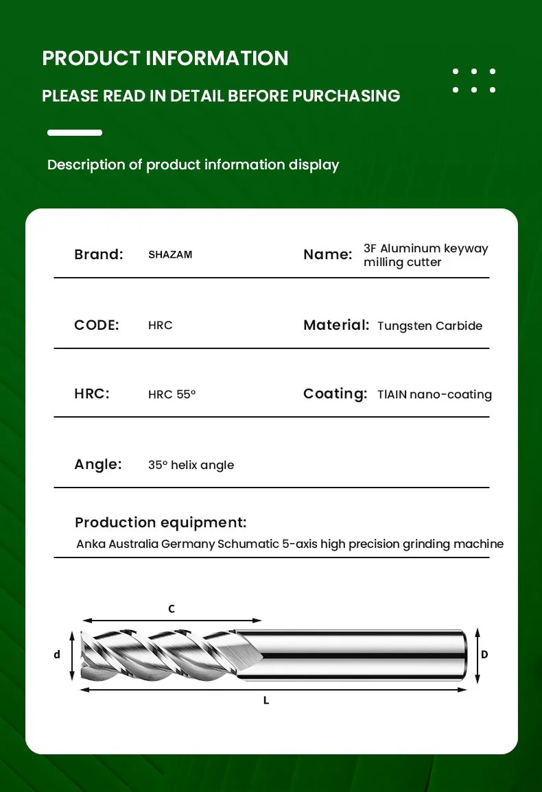 Fräsen Cutter Legierung Beschichtung Wolfram Stahl Werkzeug Aluminium Cnc Bearbeitungs Hrc55 3 Klinge Schaftfräser FLASH-SHAZAM Fräsen Cutter Woodding Werkzeuge – Detail 14