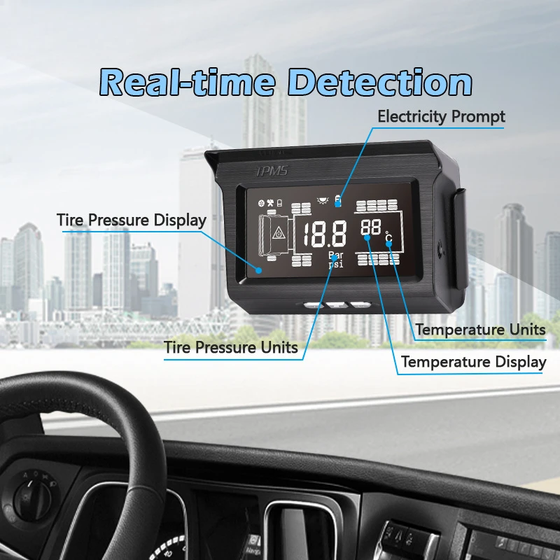 

Construction vehicle Heavy-duty truck Tire pressure detection system 14 wheels External solar wireless