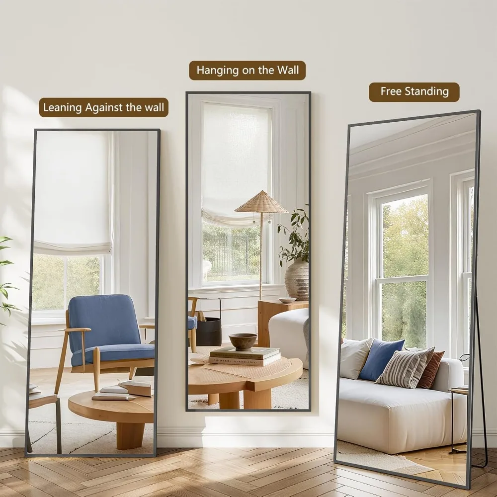 Ganzkörperspiegel mit Aluminiumrahmen, 71 x 26 Zoll, freistehend oder an der Wand montierbar, ideal für Zuhause und Ankleidezimmer