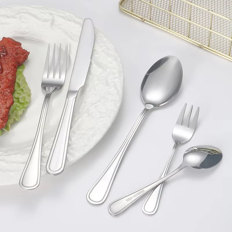 30pcs Stainless Steel Cutlery Set Steak Knife and Fork Dessert Fork and Spoon High-End Suitable for Restaurants and Hotels