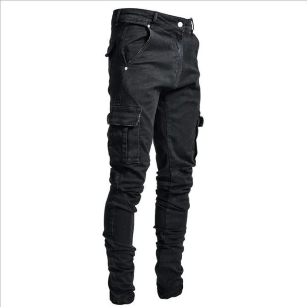 2024 New Denim Work Pants Men\'s Side Pockets Strong Labor Protection Pants Jeans Dirty-Resistant and Wear-Resistant