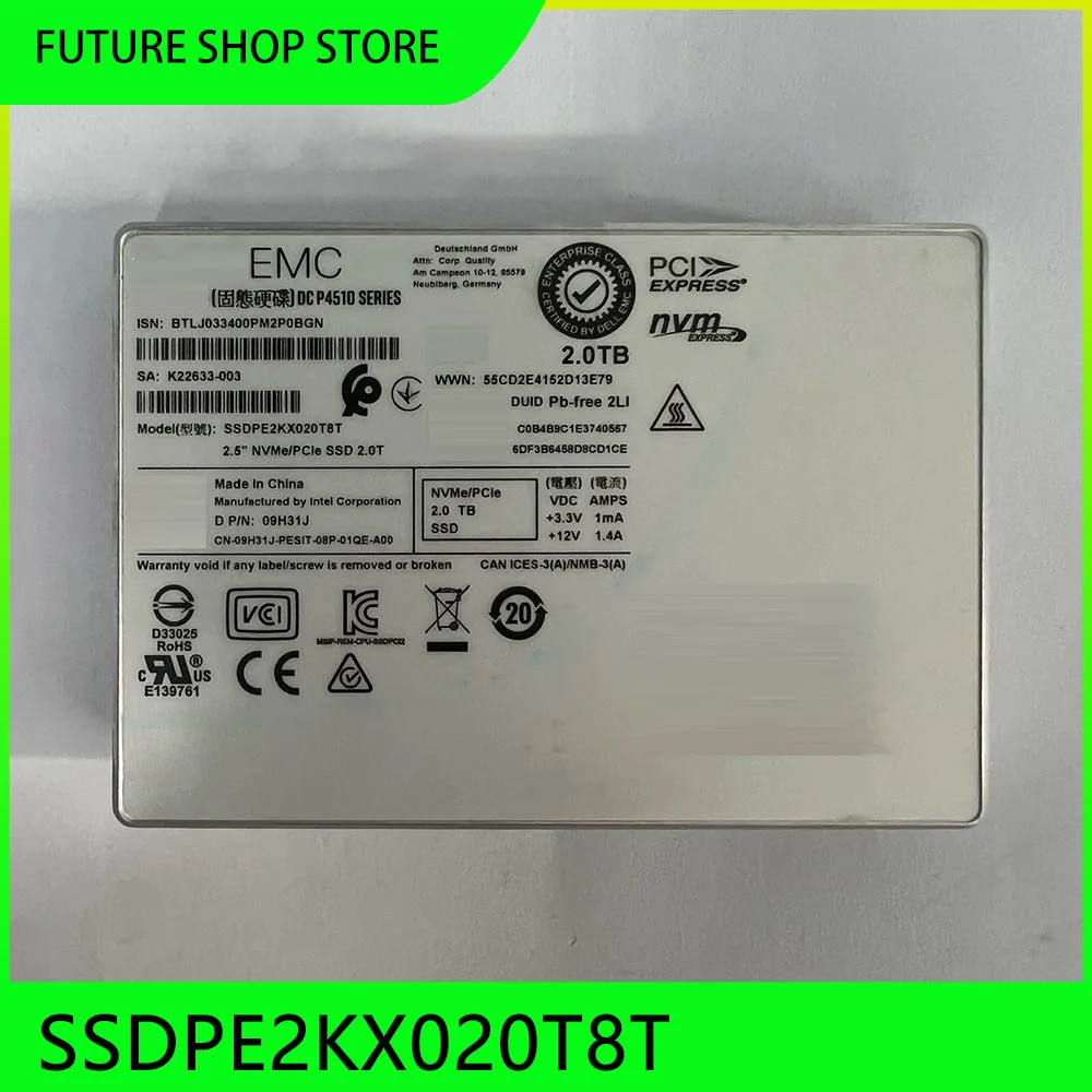 P4510 2TB Solid State Drive 2.5-inch NVMe Interface SSDPE2KX020T8T