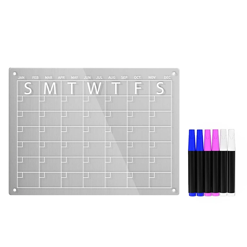 1 Juego de tablero acrílico de borrado en seco para nevera, calendario de borrado en seco transparente de 16x12 pulgadas, incluye 6 marcadores