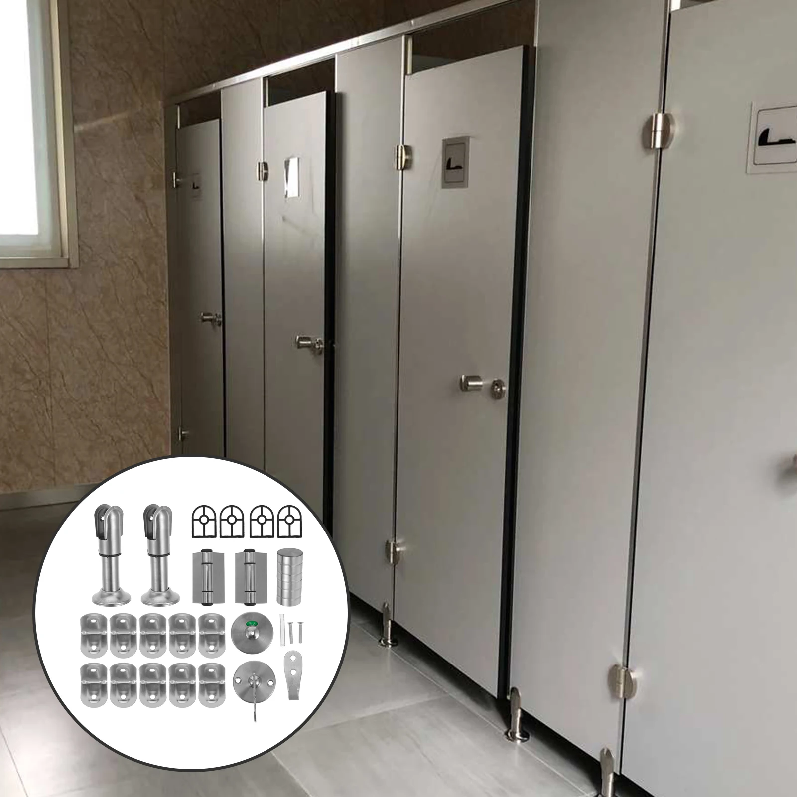 

1 Set Stainless Steel Restroom Partition Parts Bathroom Fittings Kit Durable Corrosion Resistant Lightweight Strong Load Bearing