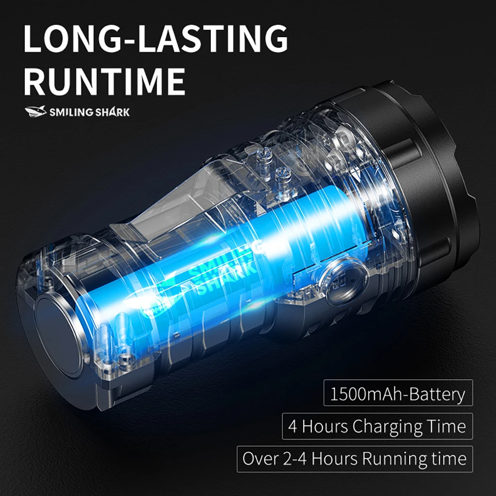 1pc Smiling Shark SD-5295 LED Flashlight, Super Bright Handheld Flashlight, Long-lasting Flash Light Rechargeable for Outdoors