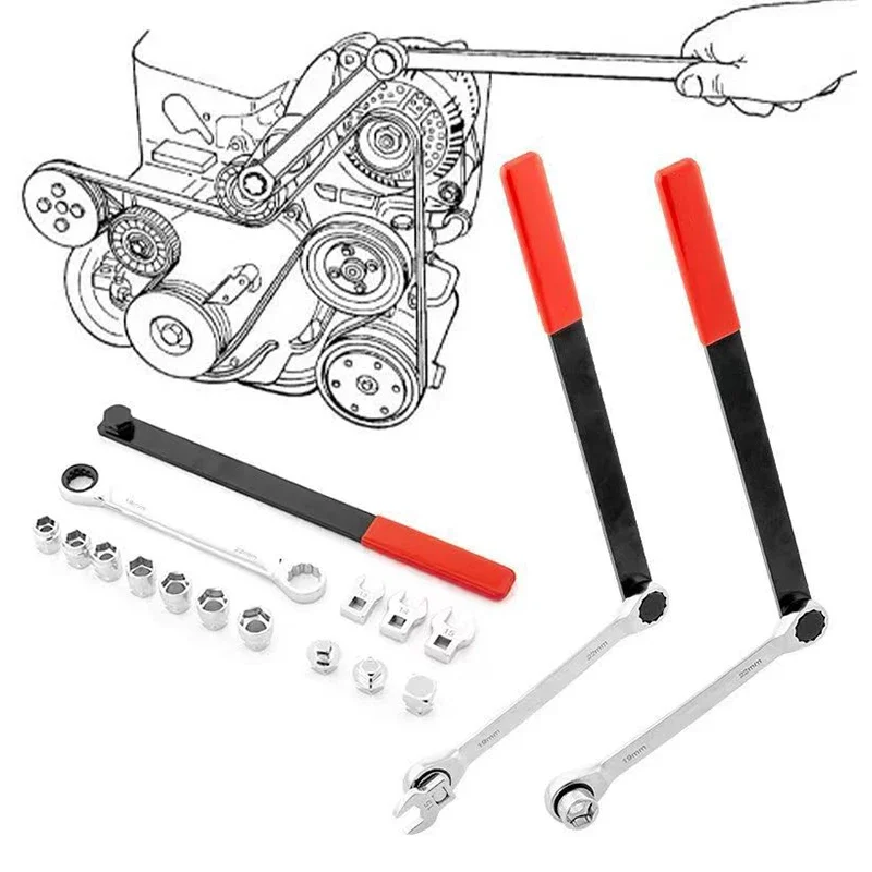 

15Pcs Set Automobile Idler Belt Tensioner Adjustment Wrench Adjustable Extension Rod Inert Tensioner Disassembly Assembly Tools