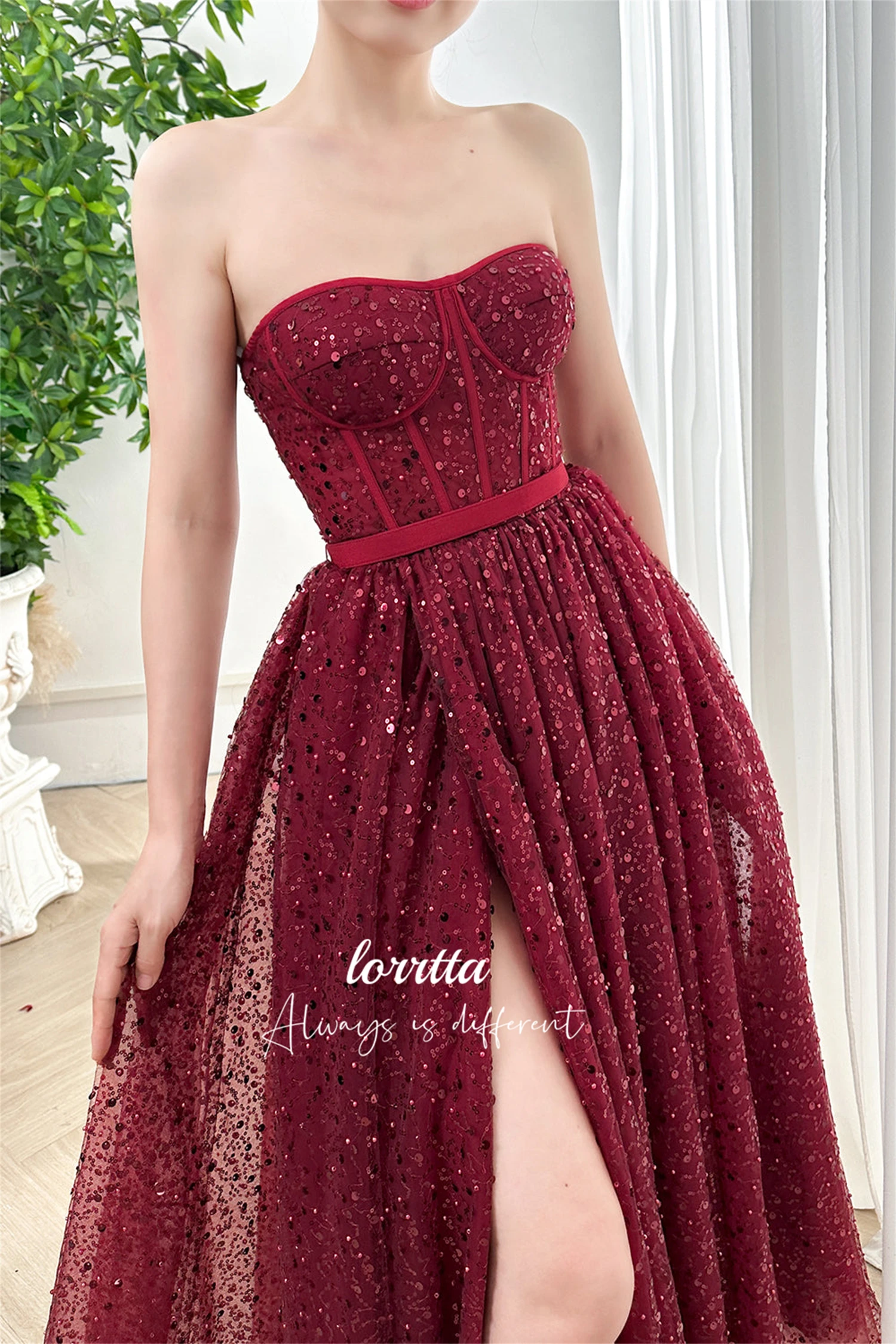 Lorrtta Bead Embroidery Fabric Evening Dress Line A Cocktail Deep Red Medium Length Ball Gown Elegant Party Dresses Woman Prom