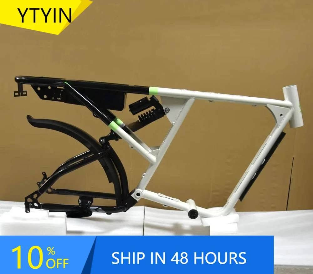 

YTYIN YQEBIKES Full Suspension Soft-tail Carbon Steel Electric Bike Beach Bicycle Frame 20*4.0 Fat City Bike Frame Ebike 73 Fram