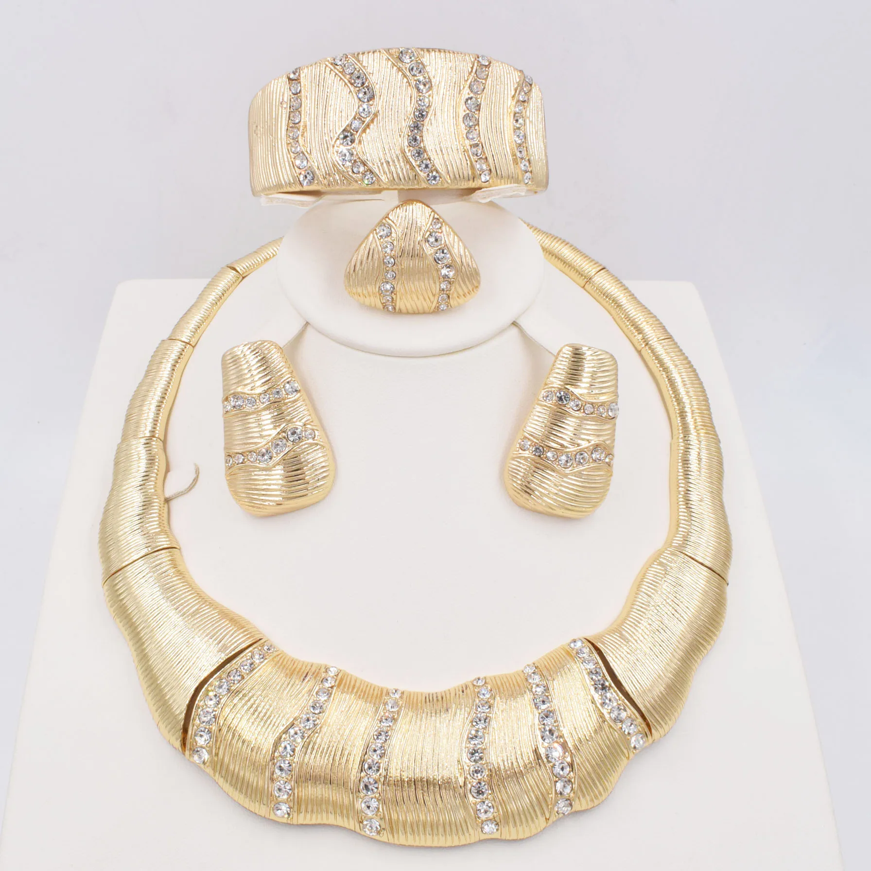 italiano 18k banhado a ouro conjunto de joias para mulheres quadrado colar de folhas brincos pulseira anel wedding party accessories pcs 01