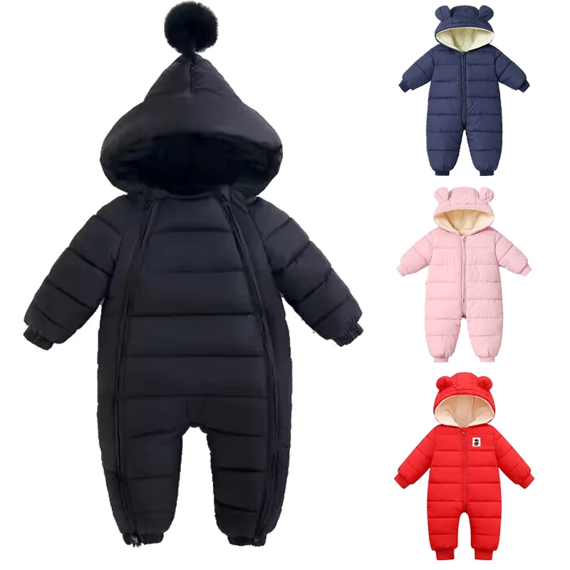 0-3T Christmas and New Year clothing Winter newborn toddler jumpsuit Down jacket Girl hooded long sleeved thickened jumpsuit