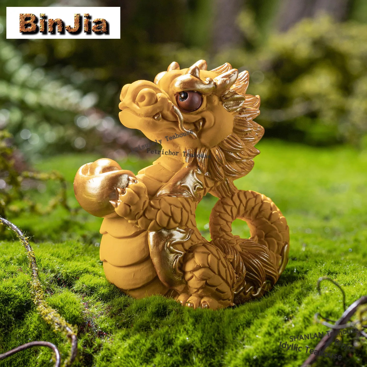 Green Sand Stone Divine Dragon Tea Pet Wealth-attracting Miniatures Tea Figurine Play Toys Tea Statue Ornaments Workmanship Gift