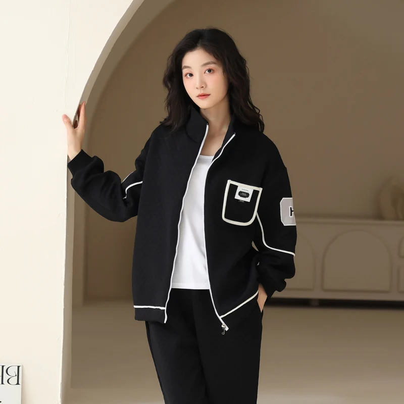 

Sleepwear women's autumn and winter three-layer thin cotton zippered cardigan sports style casual home clothing loose M-XXL