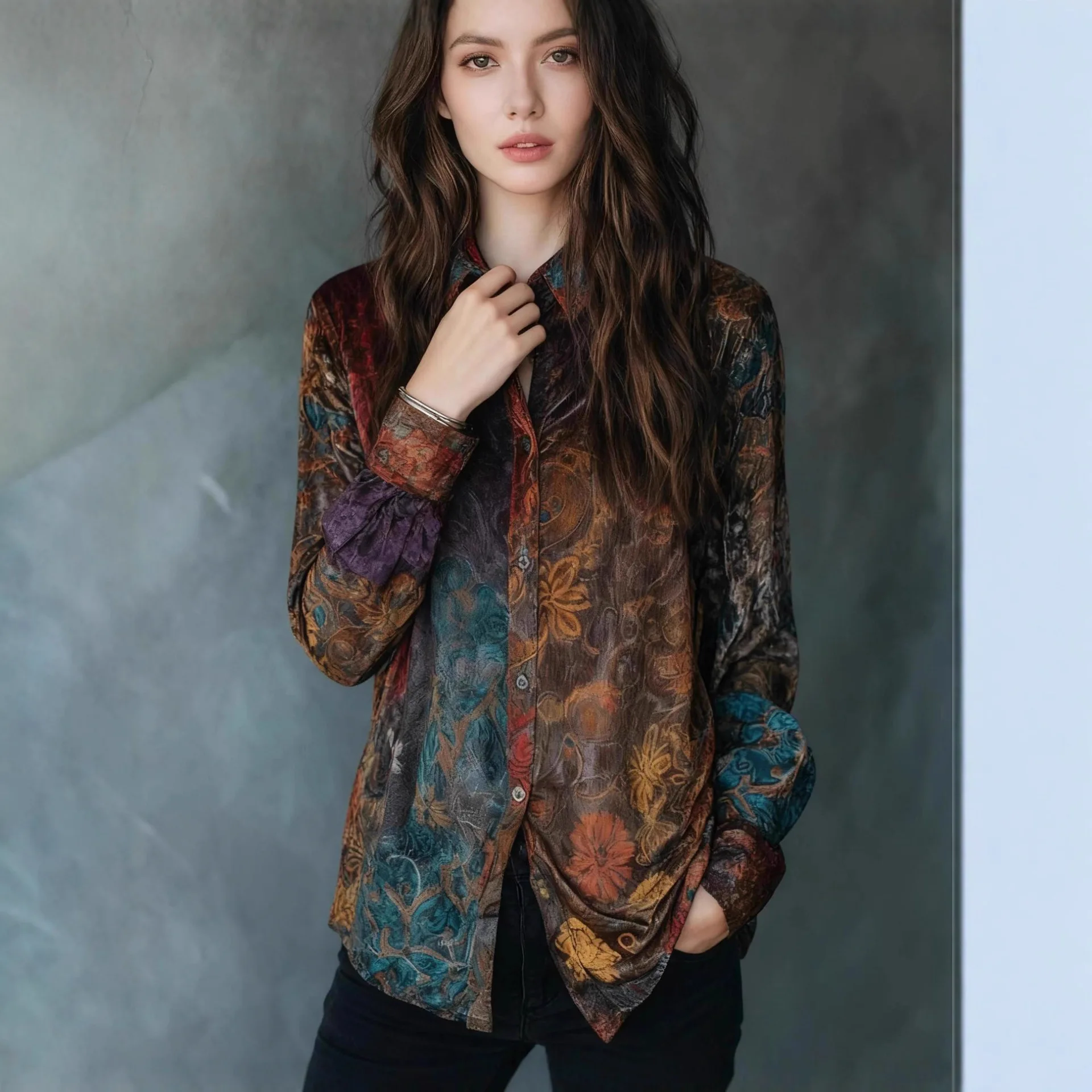 2026 Women's Comfortable Casual Long Sleeve Shirt Retro Floral Print Single breasted Button Elegant Versatile Lightweight Soft