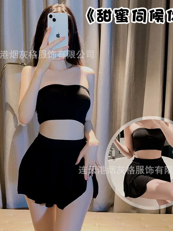 Fun Sexy Temptation Uniform Passionate Secretary Temptation Wrap Hips Tube Top Skirt Set Thin Soft Slim Sheath Mature Bold AAKR