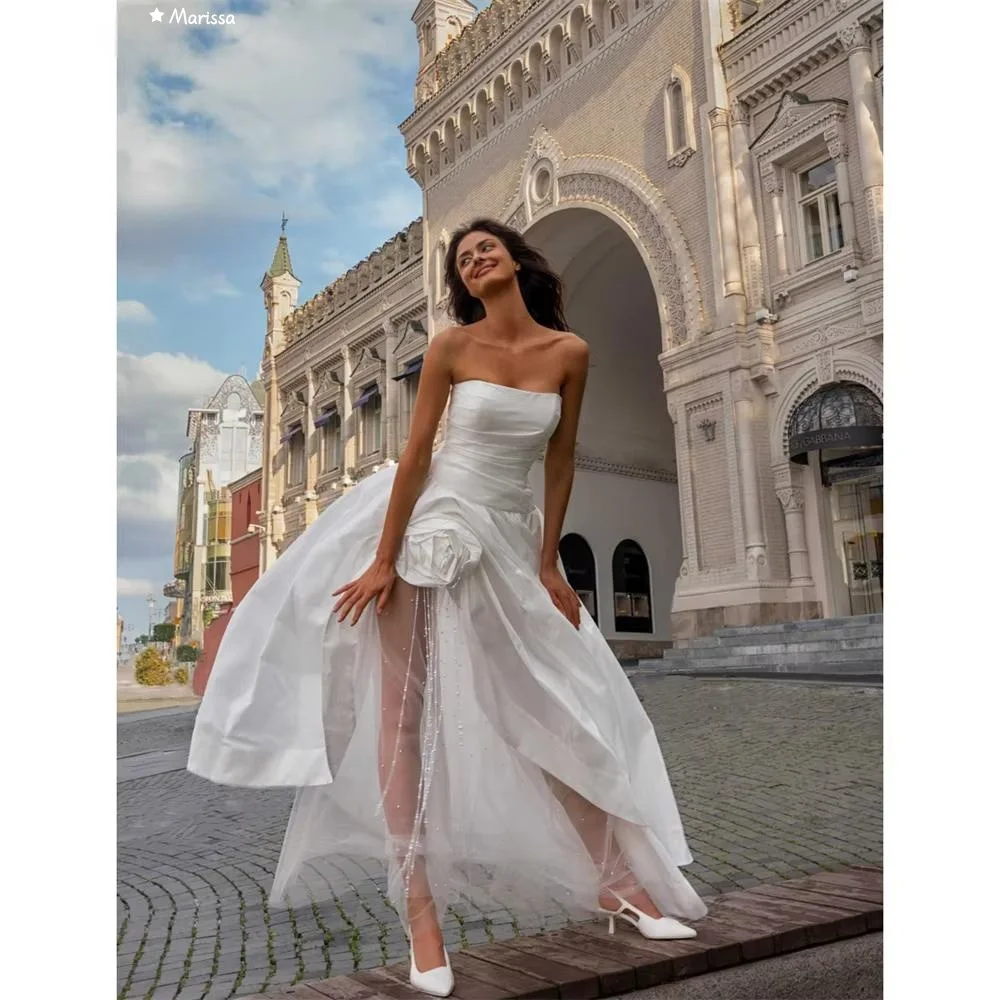 ماريسا مصنوع حسب الطلب فستاين سهرة/فساتين الحفلات على شكل حرف a من الساتان فساتين نسائية أنيقة لحفلات الزفاف فستان زهور ثلاثية الأبعاد