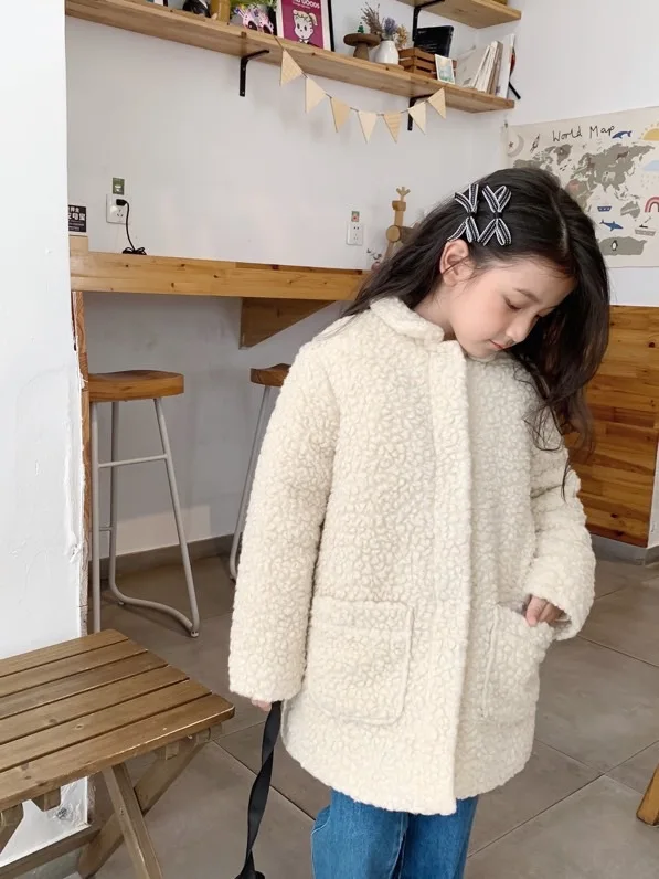 Bon 2023 New Winter Kids Jacket for Girls Lamb Warm Thick Long Style Coat