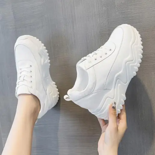 8CM Microfiber Leather Summer High Brand Mixed Color Comfy Spring Autumn Platform Vulcanize Women Chunky Sneakers Shoes