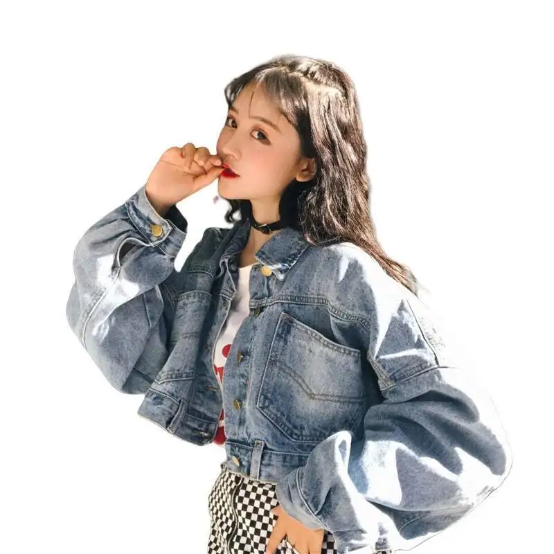 Women Denim Jacket 2025 Spring Autumn New Retro Korean Bat Sleeve Denim Jacket Women's Short Loose BF Outerwear