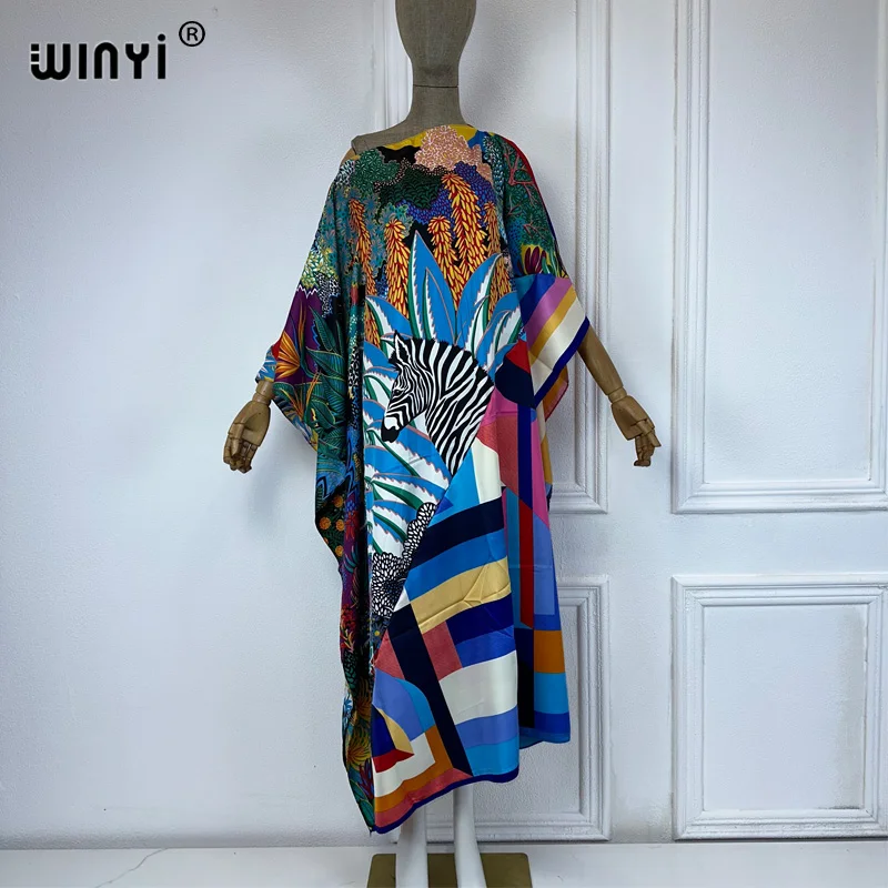 WINYI new high quality Print kaftan fashion africa clothing beach cover up outfits for women evening dress party muslim dress