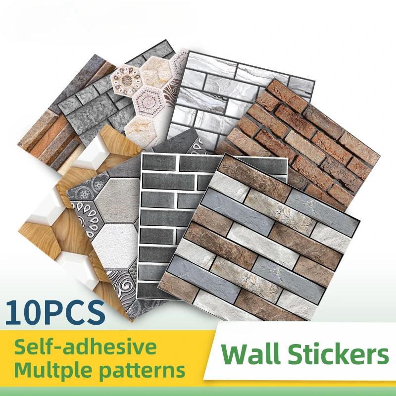 

10Pcs/Lot 3D Wallpaper Stone Self-Adhesive Wall Stickers Pattern Waterproof Brick For Kitchen Living Room Home Decoration