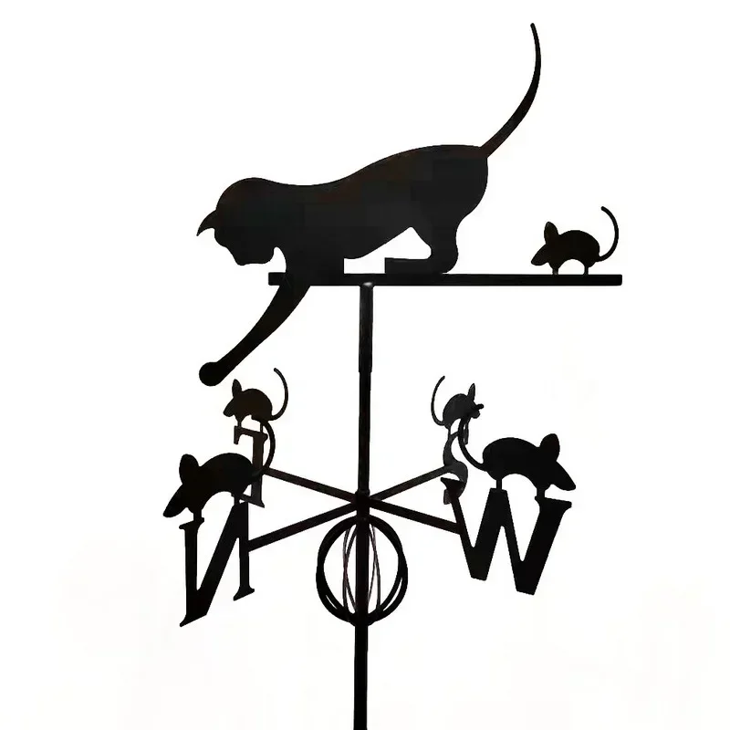 Cross-border metal handicrafts plug-in new cat and mouse outdoor garden ornament tin animal wrought iron direction mark