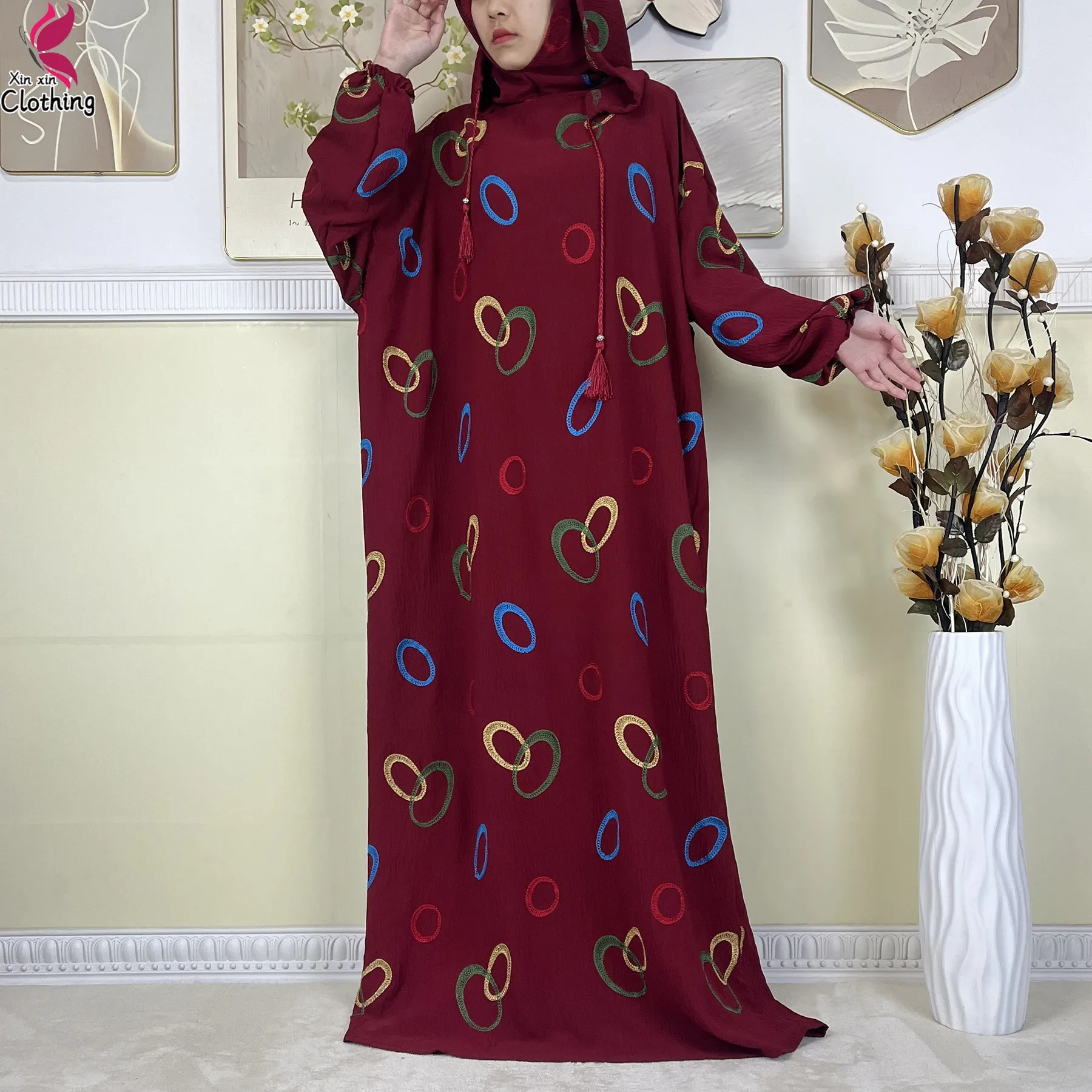 2025 جديد رمضان مسلم قبعة مزدوجة الصلبة القطن عباية التطريز فضفاض دبي تركيا الإسلام ملابس الصلاة عباية أفريقية الملابس