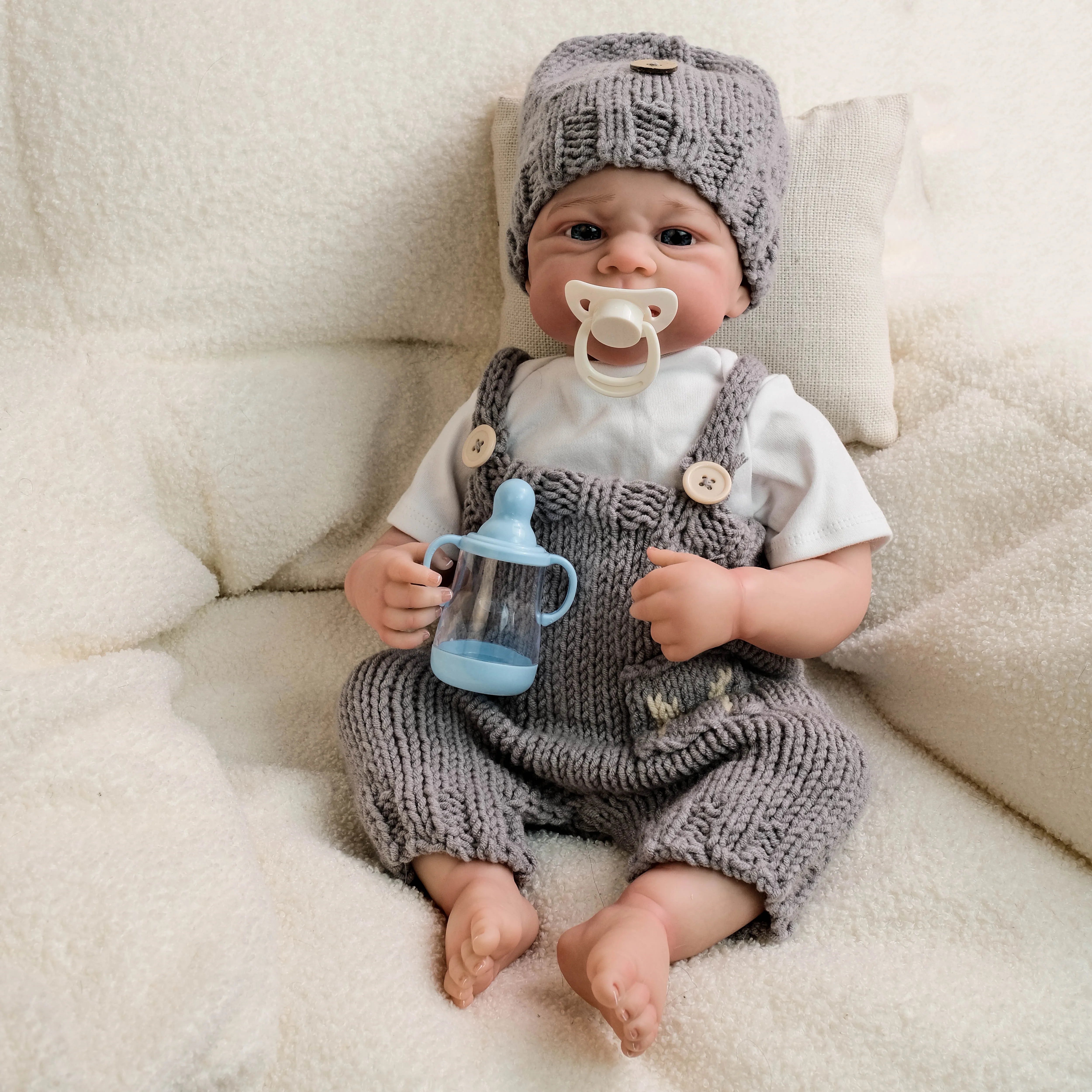 NPK 19inch Full Body Elijah Newborn Baby Lifelike Boy Doll Awake Reborn Baby Size 3D Skin Visible Veins Collectible Art Doll