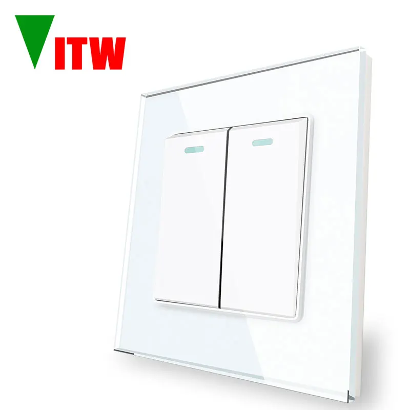 لوحة مفاتيح مدمجة Vitw 86 * 86 مم، AC 110-250V EU إضاءة عالمية 1 Gang مفتاح ثنائي الاتجاه، مقبس طاقة من الزجاج المقسى الأبيض