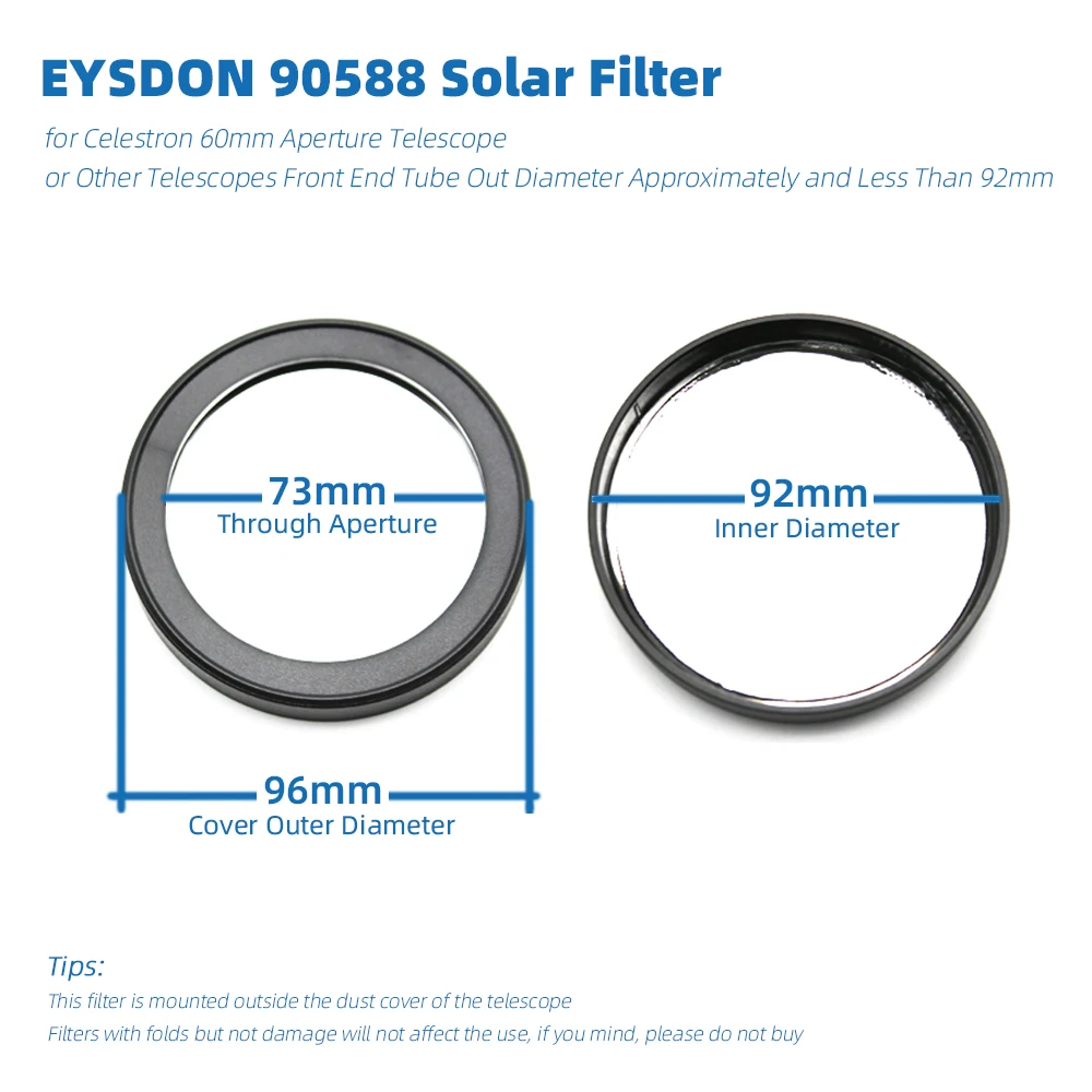 EYSDON Solar Filter Sun Film 5.0 Density Bard Membrane for Celestron 60AZ Astronomical Telescope Observing the Sunspot